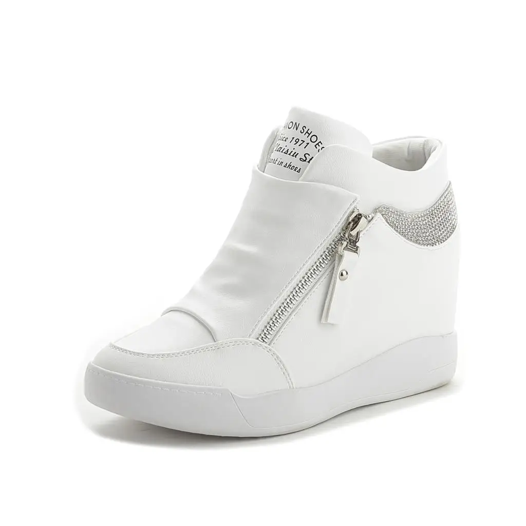 LHCGY/ботинки; обувь на танкетке; женская обувь на платформе с кристаллами; zapatillas mujer; повседневные женские кроссовки на платформе и высоком каблуке; 6886 - Цвет: Белый