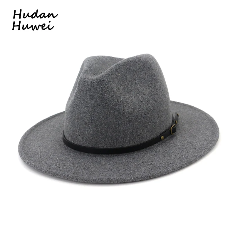 

Wool Trilby Hat Felt Panama Fedora Jazz Sun Beach Style with Black Belt Buckle Band for Man Cap Chapeau for Men Women