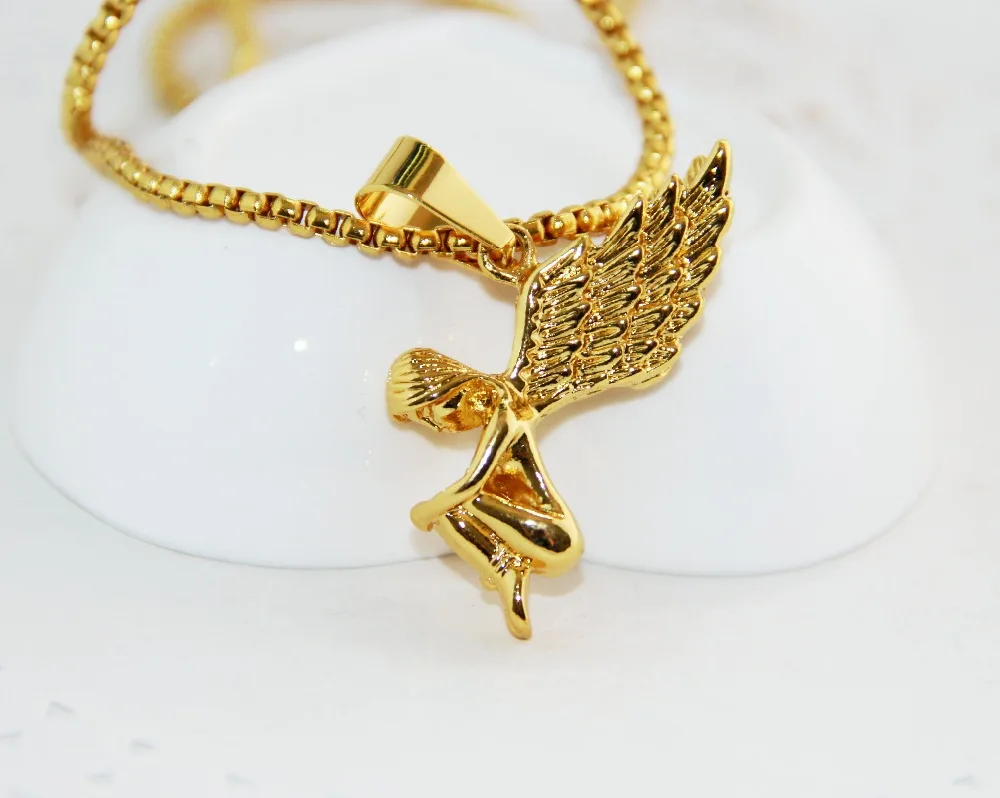 Hip hop 24K Gold Chain Cherub Pendant 