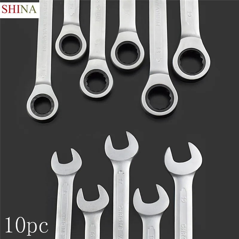 

SHINA 10pcs / Lot 8-19mm Fixed Head Ratchet Wrench Key Combination Set Professional Tools Universal Key For Car Repair