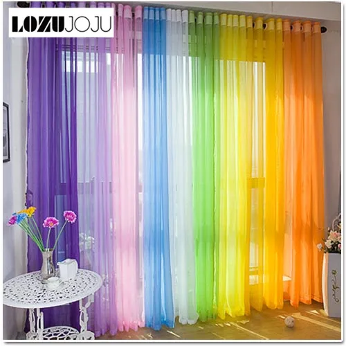 

LOZUJOJU 1 piece Free shipping voile sheer curtain window treatments blue rainbow colorful curtains for living room bedroom