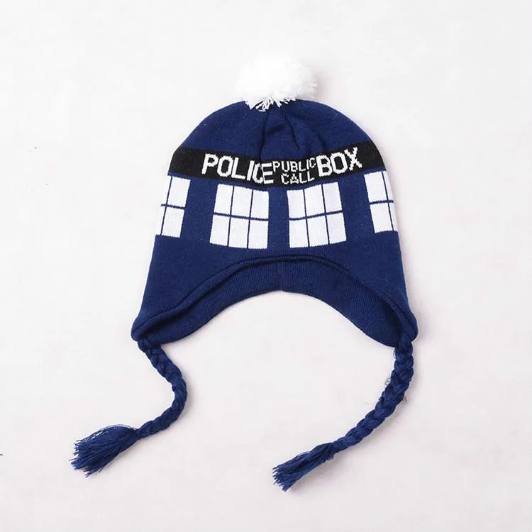 Dr Doctor Who, костюм для косплея, праздничная коробка, 8 дюймов, синий зимний теплый шарф, том Бейкер, вязаная полосатая вязаная шапка, шапочка, подарок - Цвет: Blue Beanie