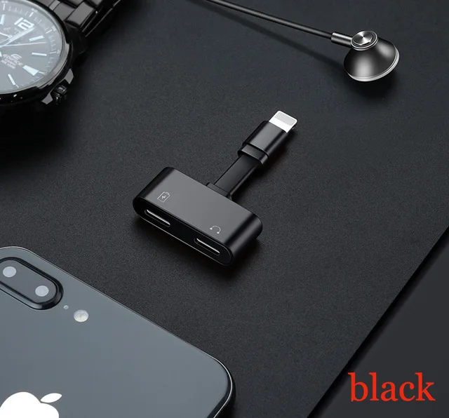 Suntaiho адаптер для освещения адаптер для наушников 2 в 1 для iPhone 7 8 Plus X Зарядное устройство разветвитель адаптер для освещения двойной 8pin - Цвет: Черный