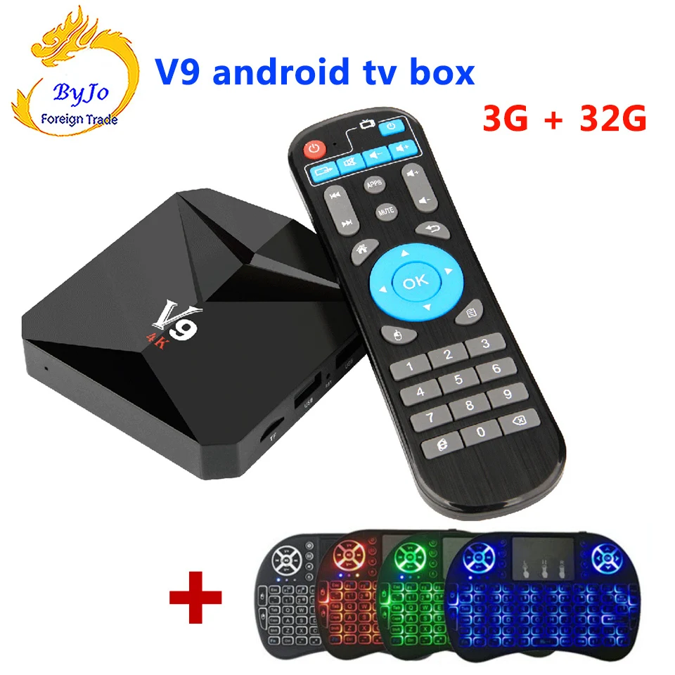 V9 Android 7,1 ТВ коробке 2 г 16g или 3g 32 г Amlogic S912 Восьмиядерный 2.4g WiFi BT4.0 4 К 3D H.265 HDR10 с беспроводной клавиатурой