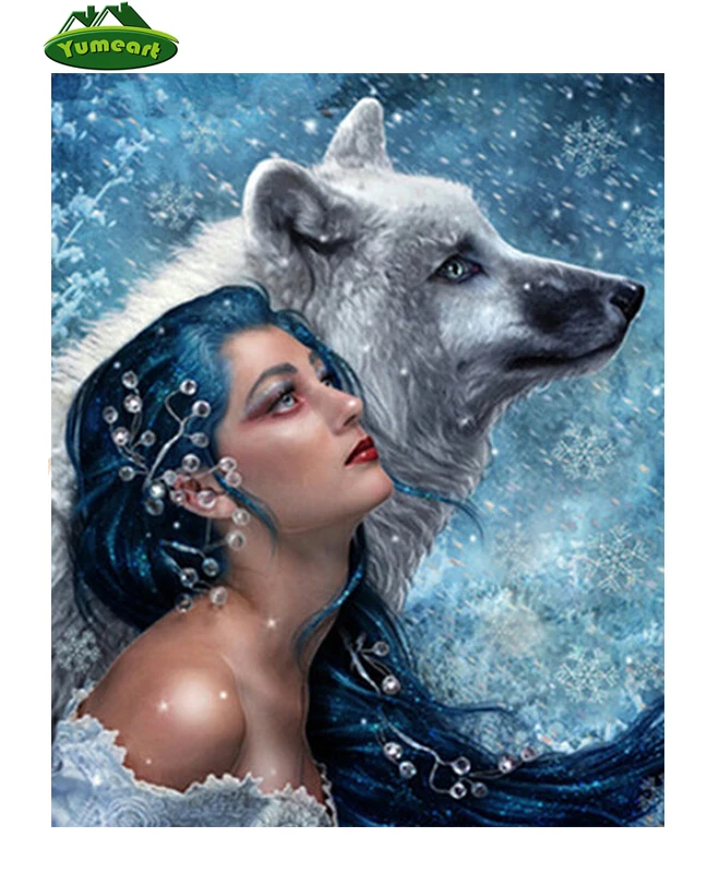 

DIY 5d Diamond Painting Girl with Wolf Icons Diamond Cross Stitch Beaded Embroidery Pattern Painting Rhinestones Mosaic Kit