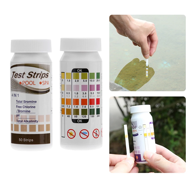 

Alkalinity Swimming Pool Test Strips Water Hardness Testing Kit Pro Tool Accessories 50pcs Set 6 in1 SPA PH Hot