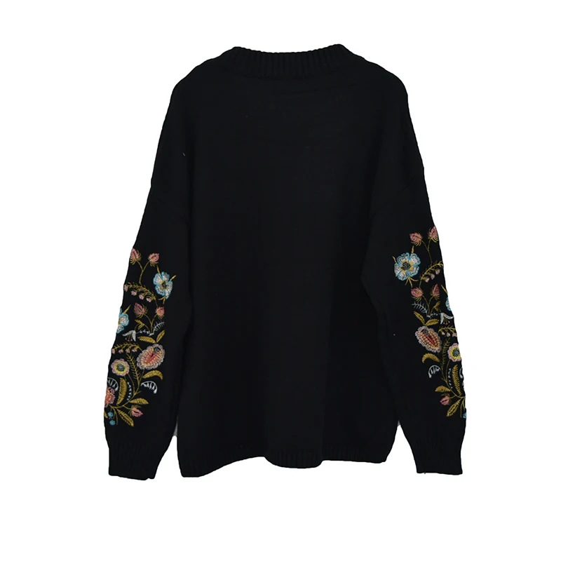 LANMREM 2018 Round Collar Flowers Embroidery Top Loose Korean AutumnAutumn Long Sleeve Woman's New Fashion Sweater FA50001 Sweaters