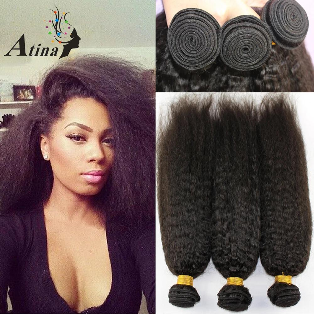 

Brazilian Kinky Straight Virgin Hair Weave Bundles Soft Italian Coarse Yaki Straight Afro Human Hair Extensions 3 Bundles Atina