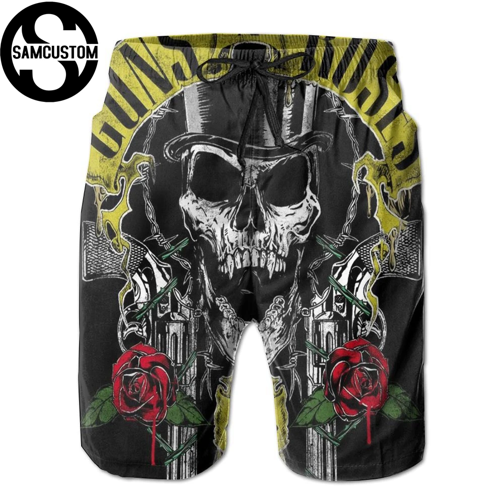 SAMCUSTOM hombres transpiración secado rápido transpirable ocio pantalones cortos caseros guns n roses impresión 3D playa pantalones cortos|Pantalones cortos de - AliExpress