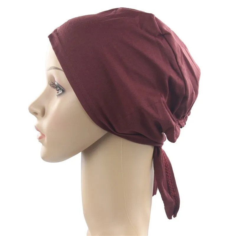 Мусульманская шапочка под хиджаб шапка головной убор мягкая хлопок эластичная с поясом противоскользящая - Цвет: Wine Red