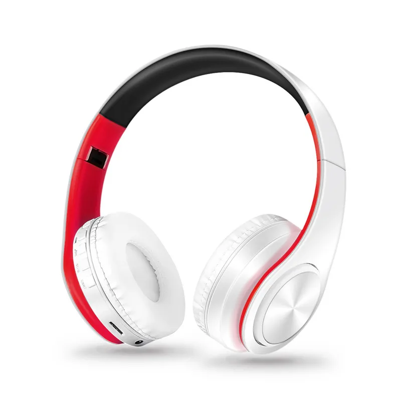 Беспроводные наушники Bluetooth наушники стерео Bluetooth наушники Складная гарнитура FM с микрофоном наушники Поддержка SD карты музыка - Цвет: White Red