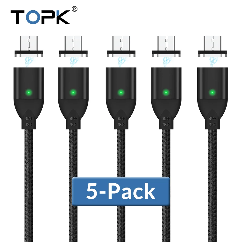 TOPK [5-Pack] 1M 3A Быстрый зарядный Магнитный Micro USB кабель для samsung s6 s4 Note 6 5 для Xiaomi 4X Note 4 для huawei P8 Lite