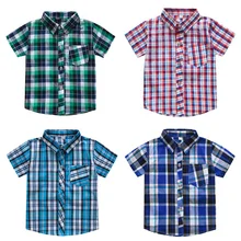 Casual Summer Cotton Baby Boys Short Sleeved Plaid Shirts Children Tees Kids Tops For Age 2-9 Years Old