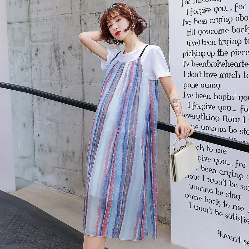 

Fashion Two-piece Maternity Dress 2019 Summer Comfortable Large Size Rainbow Print Pregnant Women Skirt
