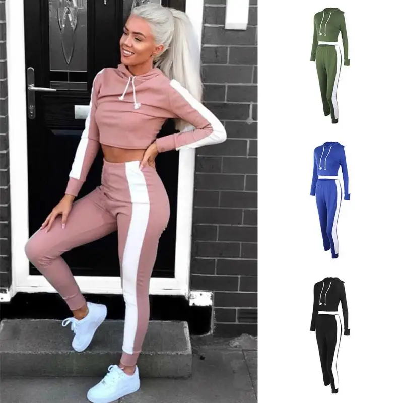 

2Pcs/Set Women Tracksuit Ladies Sport Hoodie Sportswear Pant+ Top Tracksuit Jogging Sweatshirt Loungewear Casual Autumn Winter