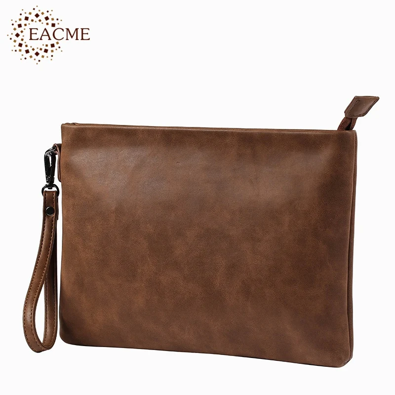 

EACME Casual Business Handbag Day Clutches Fashion Quality PU Envelope Bag Men Small Party Hand Bag Holding Bags Solid Coffee