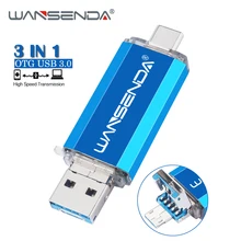 WANSENDA usb 3,0 type C USB флеш-накопитель 128 Гб OTG флеш-накопитель 32 Гб 64 Гб 256 ГБ 512 ГБ Флешка 3 в 1 USB флешка флэш-диск