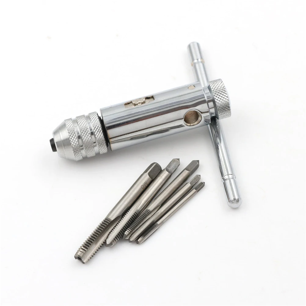 

6Pcs/set T Handle Tap Wrench Ratchet Spanner With M3-M8 Screw Taps Thread Metric Plugs Machinist Hand Tools Tap & Die Set