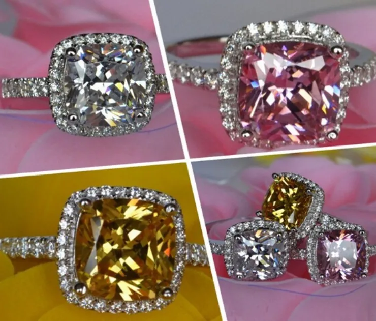 S925 square exquisite, zircon micro-set CZ silver ring