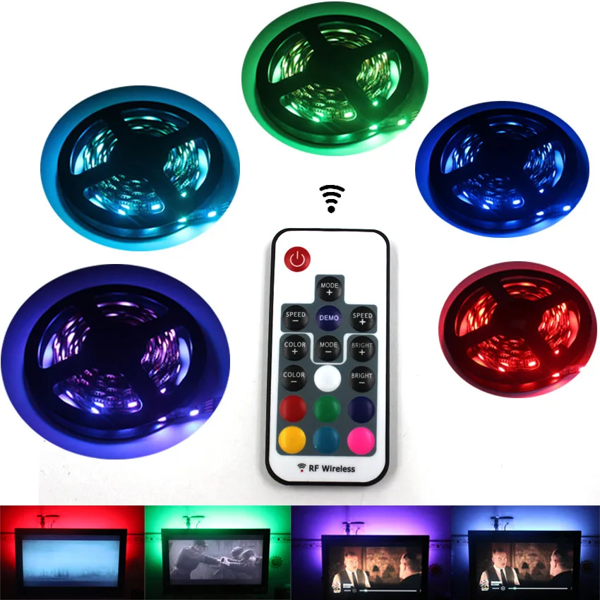 IKVVT 5V 1M 2M не водонепроницаемый 5050 RGB USB кабель светодиодные полосы света 17 ключей RF