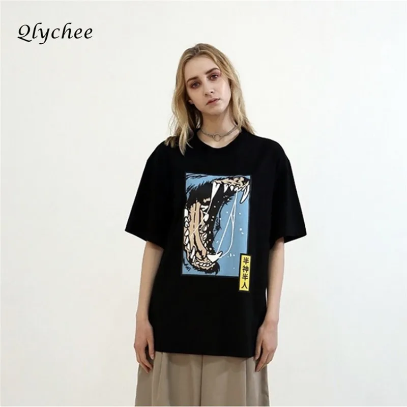 

Qlychee Harajuku Beast Printing T-shirt Women Short Sleeve O Neck Casual Top Tee Shirt Fashion Female Streetwear Loose T-shirts