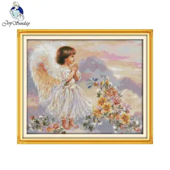 

Joy Sunday The Pray Angel Pattern Stamped Counted Cross Stitch DIY Needlework 14CT 11CT Cross Stitch Kits For Embroidery Crafts
