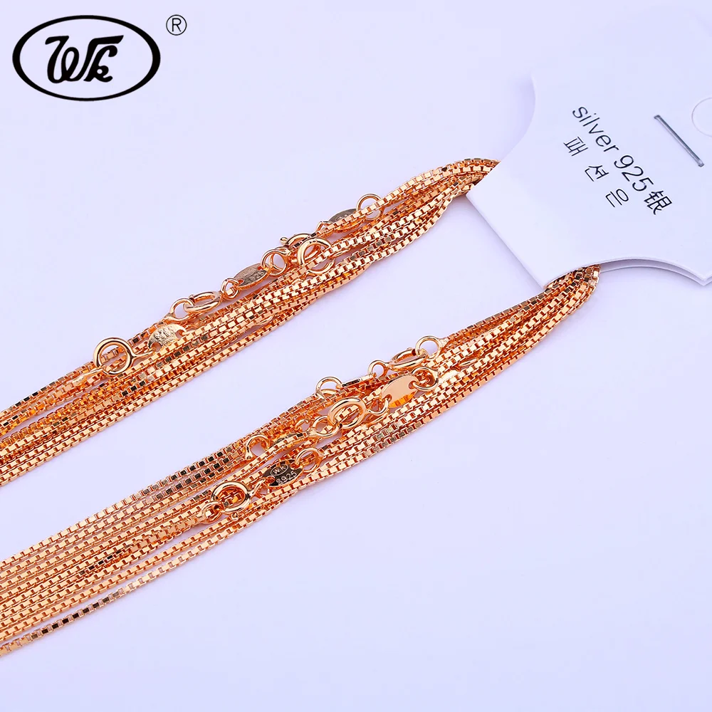 WK 5PCS 10PCS 20PCS 50PCS 100PCS/LOT 0.8MM 925 Sterling Silver Gold Color Box Chain Necklace Lobster Clasp Wholesale W4 NA004 WK 5PCS 10PCS 20PCS 50PCS 100PCS/LOT 0.8MM 925 Sterling Silver Gold Color Box Chain Necklace Lobster Clasp Wholesale W4 NA004