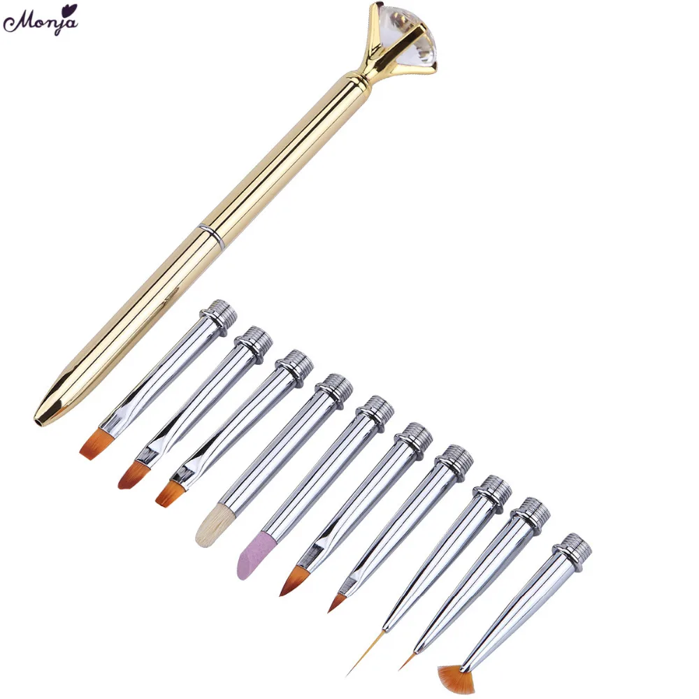 

Monja 10 in 1 /set Nail Art Metal Handle Flowers design Lines Liner Painting Drawing brush Manicure Tool