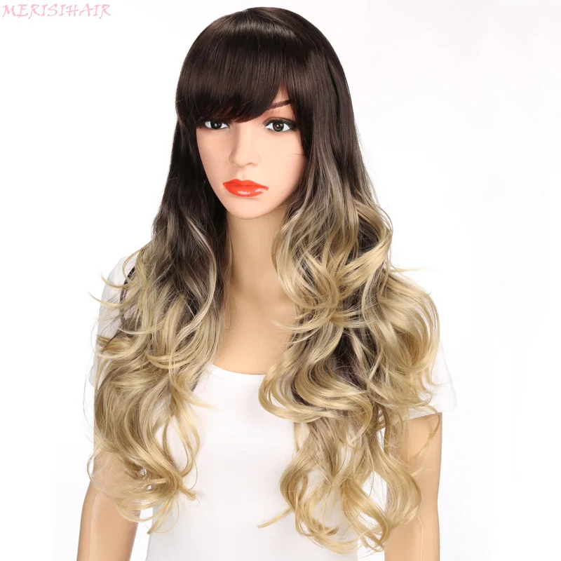 MERISI волосы длинные волнистые Омбре блонд парики для черных женщин Синтез волос Высокая температура волокна