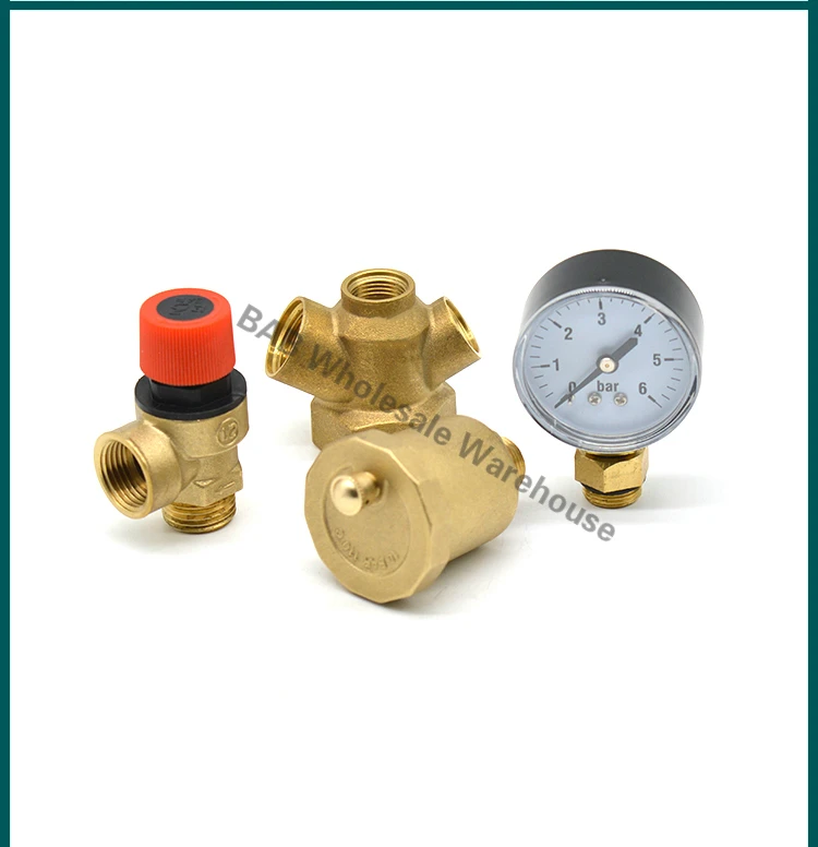 DN25 1” inch 3 Bar Brass Boiler Safety Group Set Complete Pressure Relief Valve Air Vent Safety Valve With Pressure Gauge