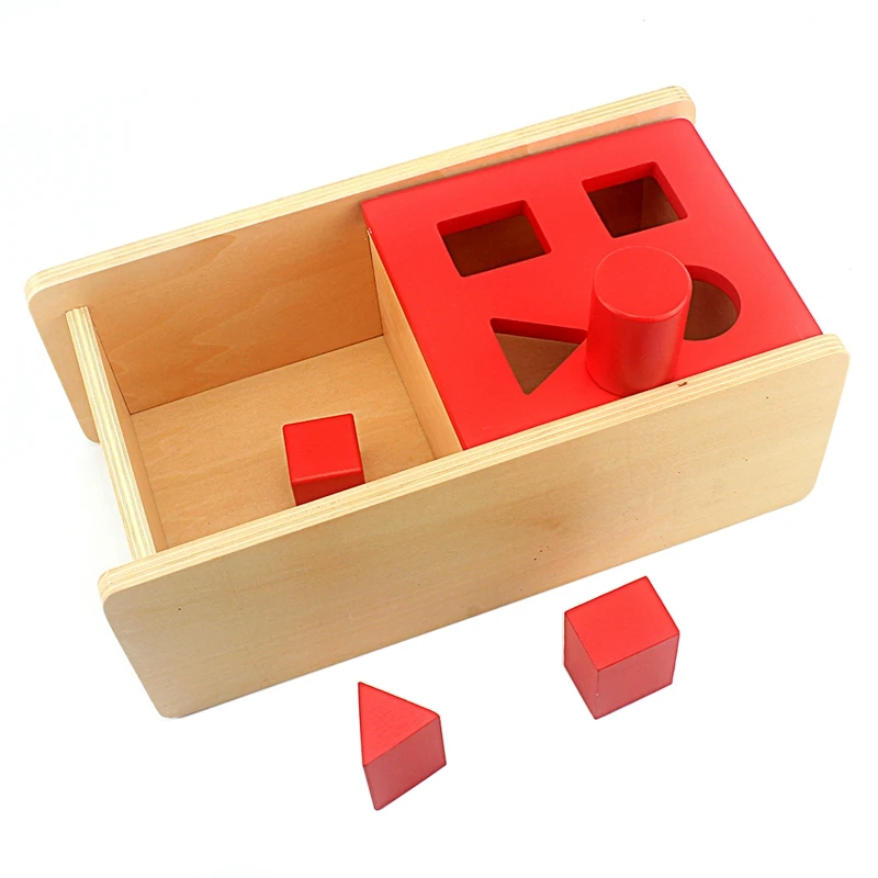 Most effective  Baby Toy Montessori Kids Imbucare Box With Flip Lid 4 Shapes Wood Learning Educational Preschool Tr