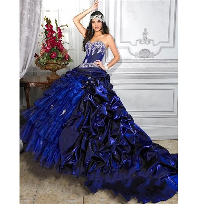 Royal Blue Quinceanera Dresses Debutante Masquerade Ball Gowns Pleated