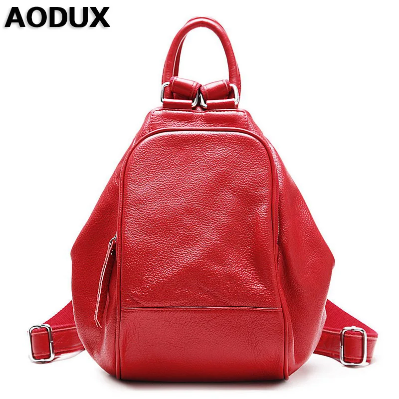  AODUX 100% Genuine Cow Leather Women's Backpack Female Top Layer Cowhide Ladies Bags First Layer Co - 32828302937