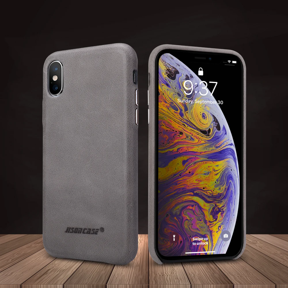 Jisoncase, чехол из натуральной кожи, чехол для iPhone X/XS, роскошный бренд, Винтажный чехол для телефона, тонкий дизайн, удобная металлическая кнопка, новинка