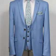 Портной сделанный светло голубой Жених приталенные смокинги мужские свадебные выпускного вечера вечерние костюм жениха костюм(куртка+ брюки+ жилет) terno masculino