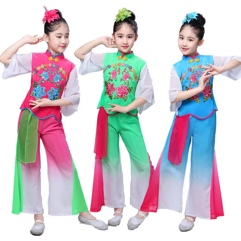 Детские Классические танцевальные костюмы Hanfu в китайском стиле для девочек Yangko