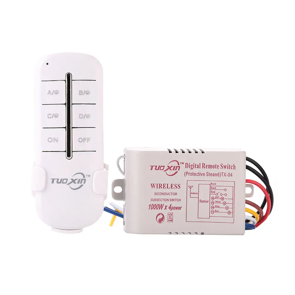 

220V Wireless Digital Lamp Light Switch ON/OFF Channel Remote Control Remote Way Light 4 Receiver Transmitter Box