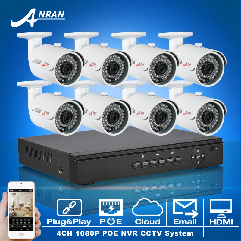 ANRAN 8CH POE Video Surveillance Kit&1080P HD NightVision Waterproof IR Security Camera System Email Alarm Indoor+Outdoor Using