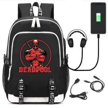 

Deadpool X Man Backpack Rucksack Bag w/ USB Fashion Port / Lock /Headphone interface School B Students School Book Laptop Bag