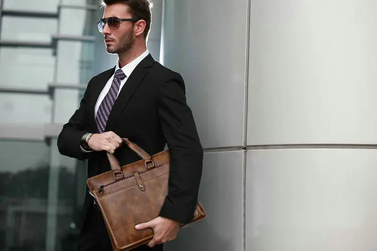 Men Briefcases Genuine Leather Handbag 15"Laptop Briefcase Messenger Shoulder Crossbody Bag Men's Bag Business Portfolio