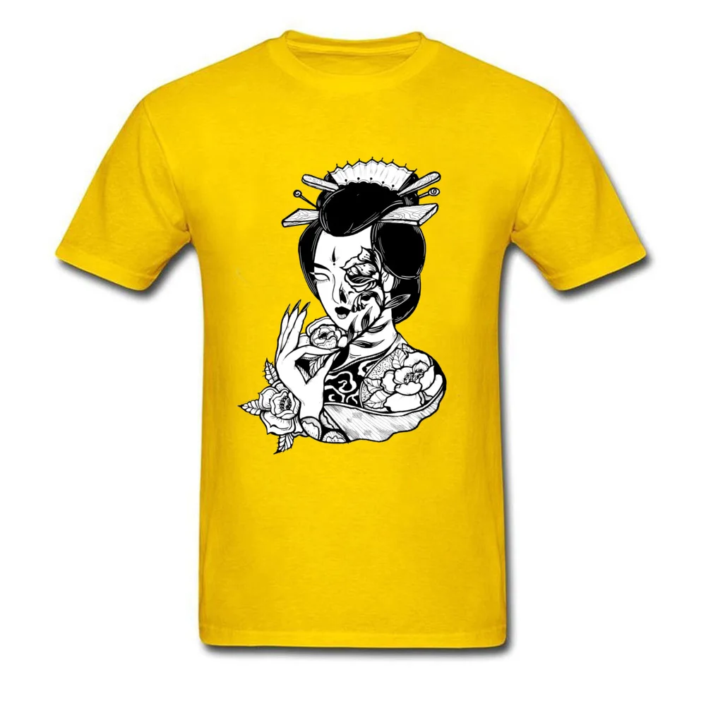Custom Geisha004 T Shirt for Men Latest Fall O Neck Pure Cotton Short Sleeve T-Shirt Casual T-shirts Free Shipping Geisha004 yellow