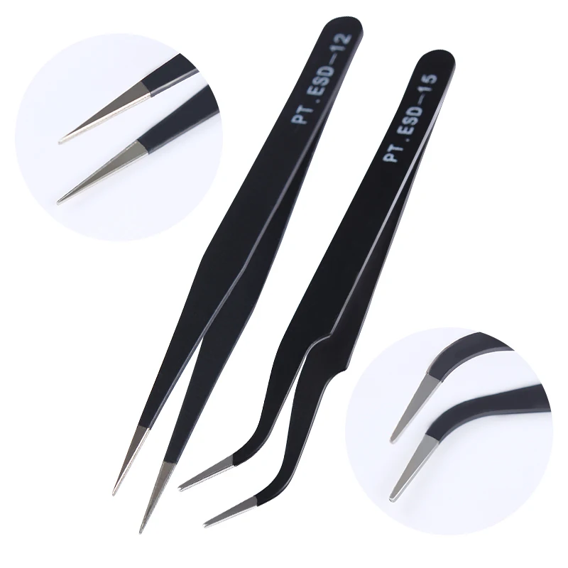 

2PCS Curved Tips Tweezer Black Manicure Tool Nail Rhinestone Picker for Nail Peel Off Liquid Tape Eyelash Nippers Nail Tool