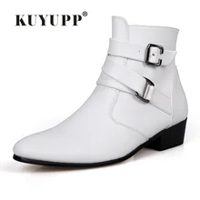 Autumn Winter Men Boots Black White Brown Men’s Ankle Boots Pointed Toe Men Shoes British Style Male Booties Size 39-44 H125