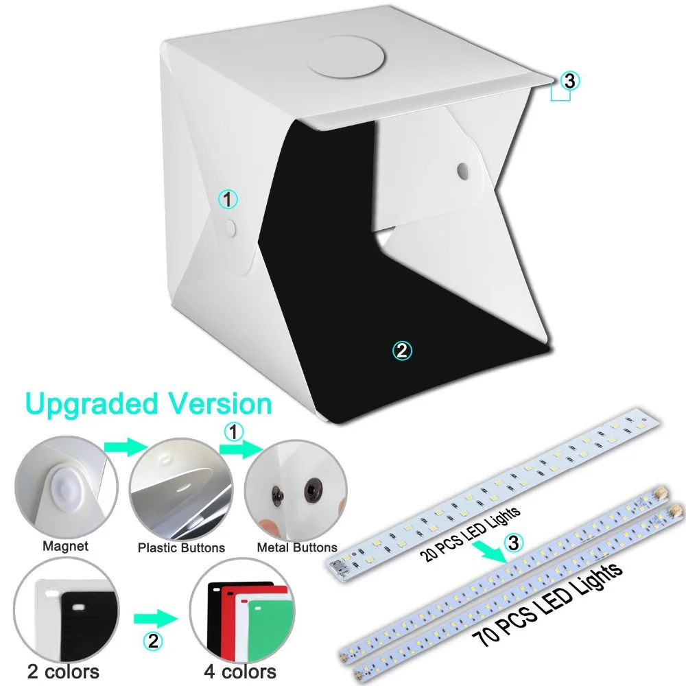 2 светодиодный складной Lightbox 40*40 Портативный фотография Фотостудия Softbox Регулируемый Яркость световой короб для DSLR Камера