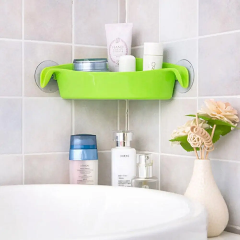 LanLan 4 Colors Bathroom Corner Storage Rack Organizer Shower Wall Shelf with Suction Cup Home Corner Kitchen Bathroom Shelves