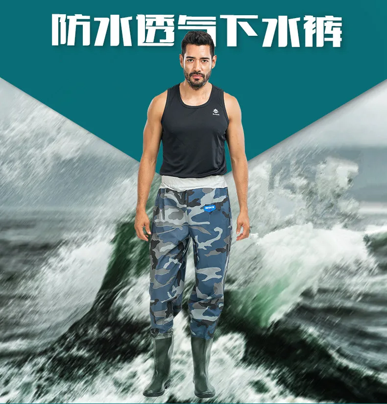 

outdoor adult waterproof fishing hunting water pants boots elastic waist rubber rain-pants rain-boots breathable wader shoes