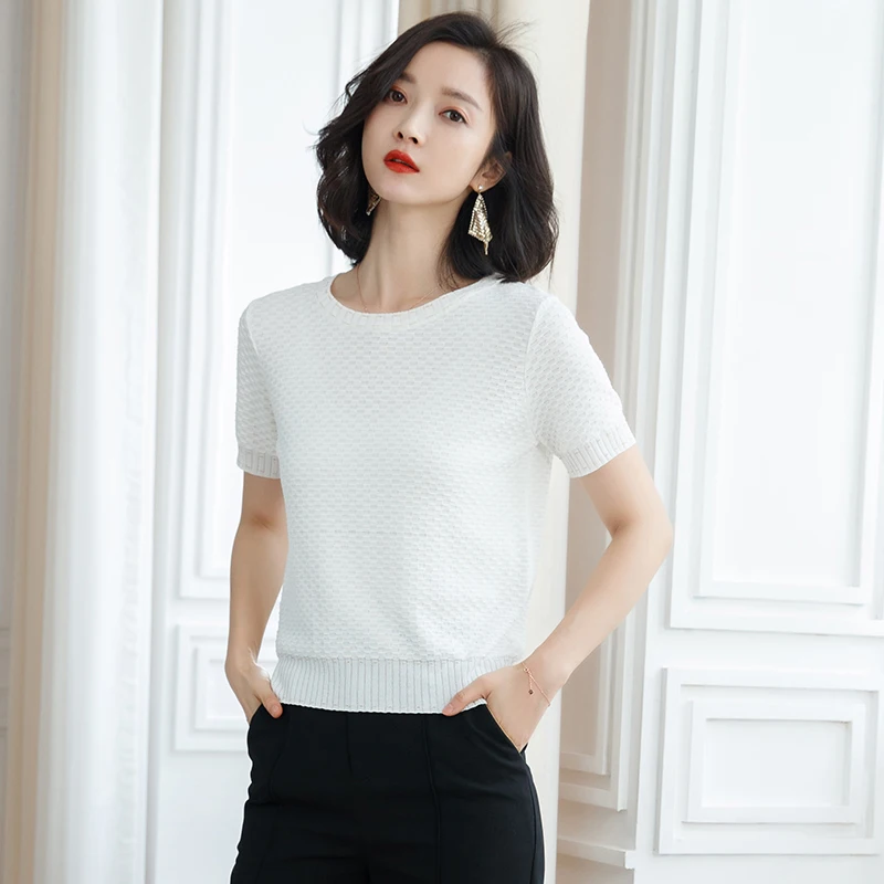 

2XL Brand Tee 2019 Spring Summer Women Tee New Solid Color Round Neck T-shirt Slim Loose Tee Short Sleeved T-shirt Tops Female