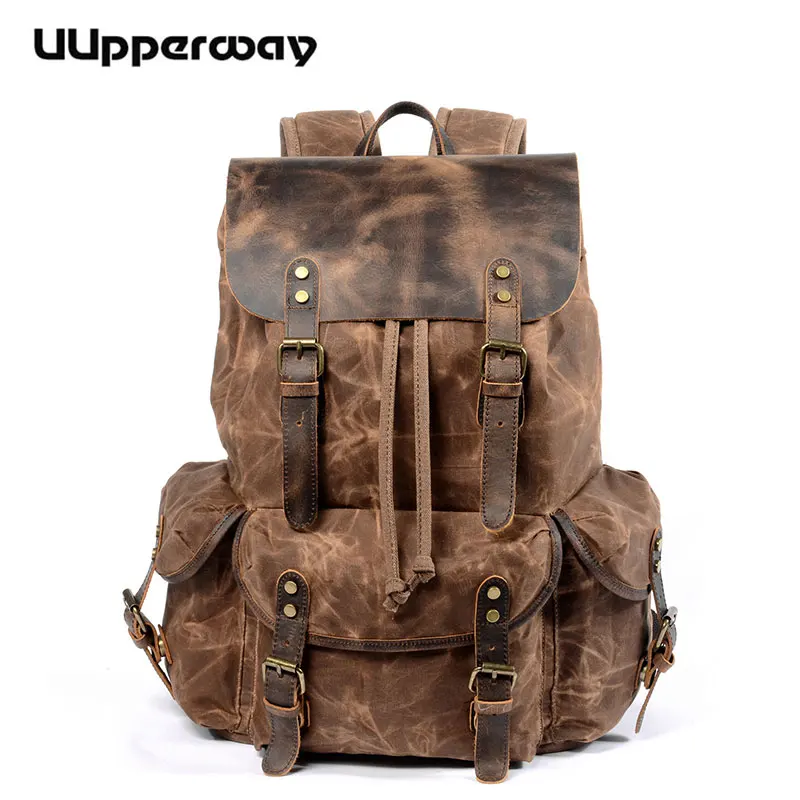 2019 NIEUWE Stijl Man Canvas Rugzak met Lederen Cover Trekkoord Grote Reizen Rugzak Waterdicht Wax Canvas Schooltas voor Tiener 2019 NIEUWE Stijl Man Canvas Rugzak met Lederen Cover Trekkoord Grote Reizen Rugzak Waterdicht Wax Canvas Schooltas voor Tiener