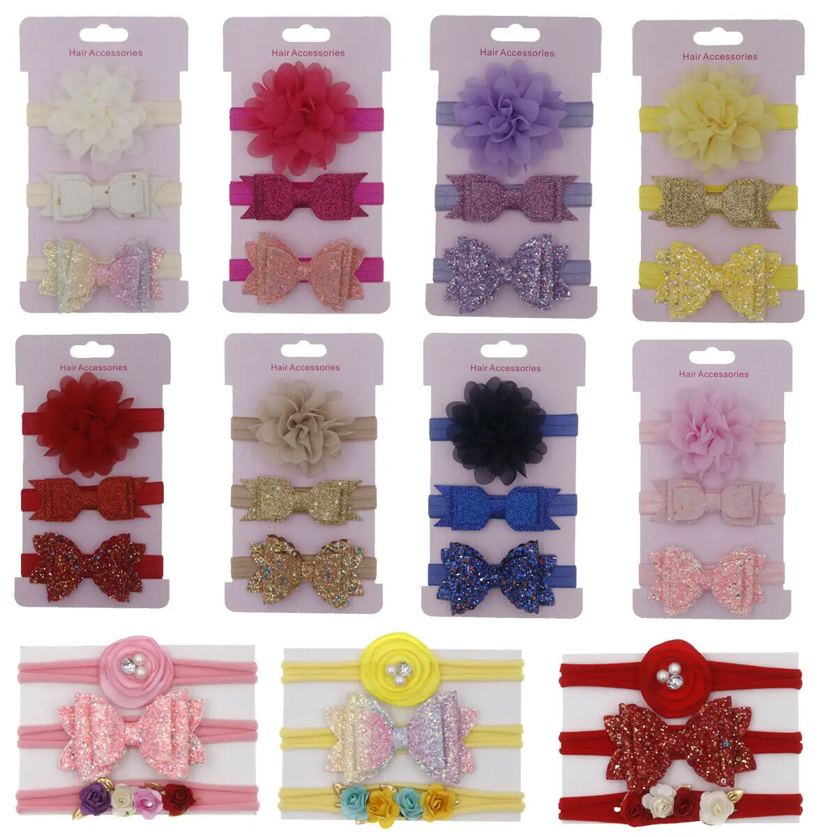 

3 Pcs/Set Kids Baby Girl Bow Knot Headband Children Hair Band Head Wear UK Stock