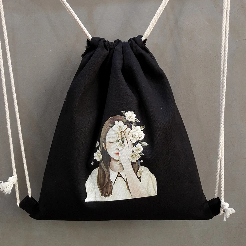 10PCS / LOT Women Drawstring Cotton Bags Portable Multifunctional Pouch Cute Girl Printing Bags Travel Backbag Wholesale 10PCS / LOT Women Drawstring Cotton Bags Portable Multifunctional Pouch Cute Girl Printing Bags Travel Backbag Wholesale